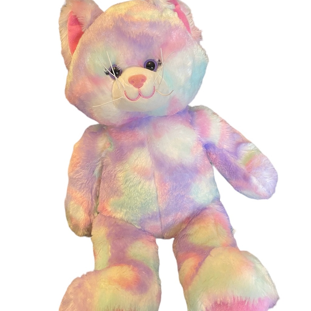 Build a Bear Tie Dyed Kitty Cat 16” pink & other pastel colors